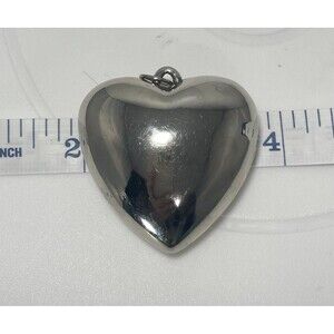 Silver Tone Puffy Heart Pendant Large Polished Estate Jewelry Charm